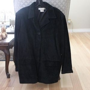 Black suede button-down jacket
